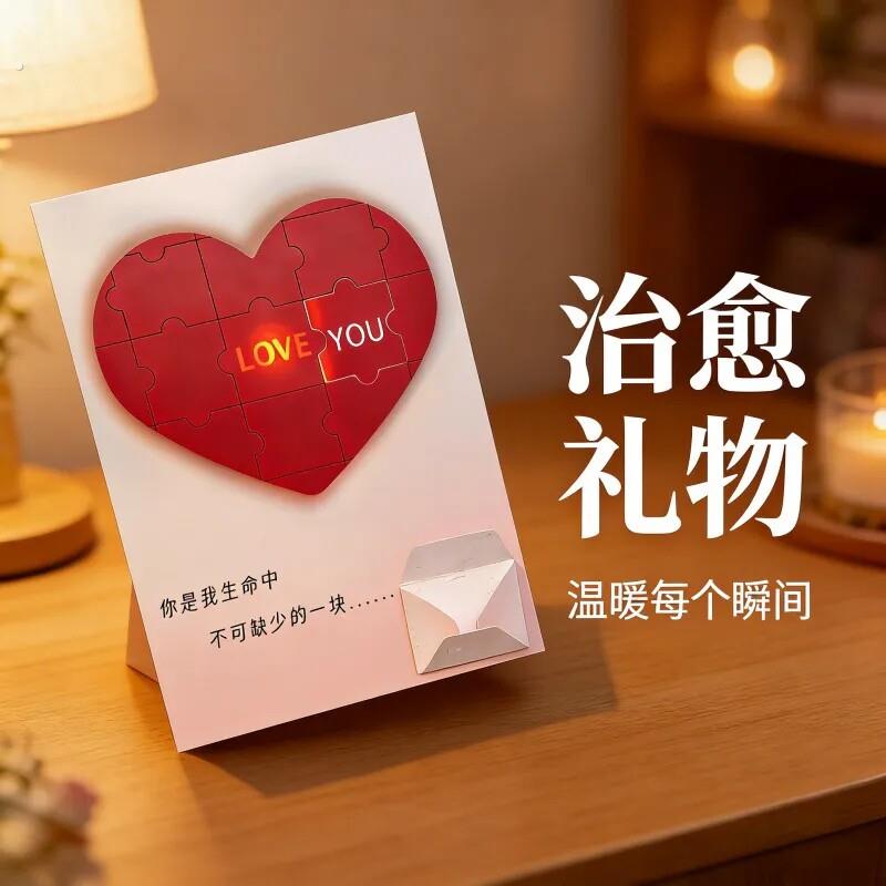 发光藏字录音爱心拼图贺卡 生日新年情人节表白神器送女友