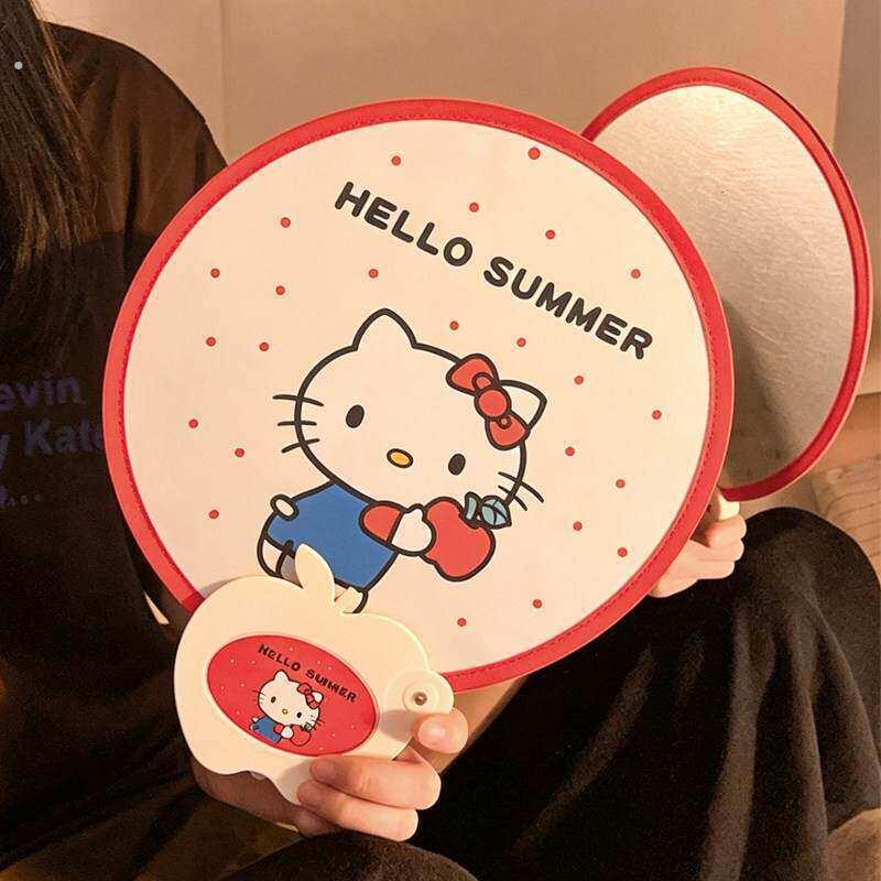夏季随身加大版可爱猫咪反光板扇子女折叠扇可携式拍照装饰道具团