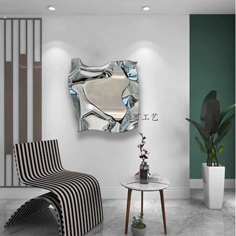现代轻奢不锈钢不规则镜子壁饰客厅沙发墙面酒店样板间壁挂装饰品