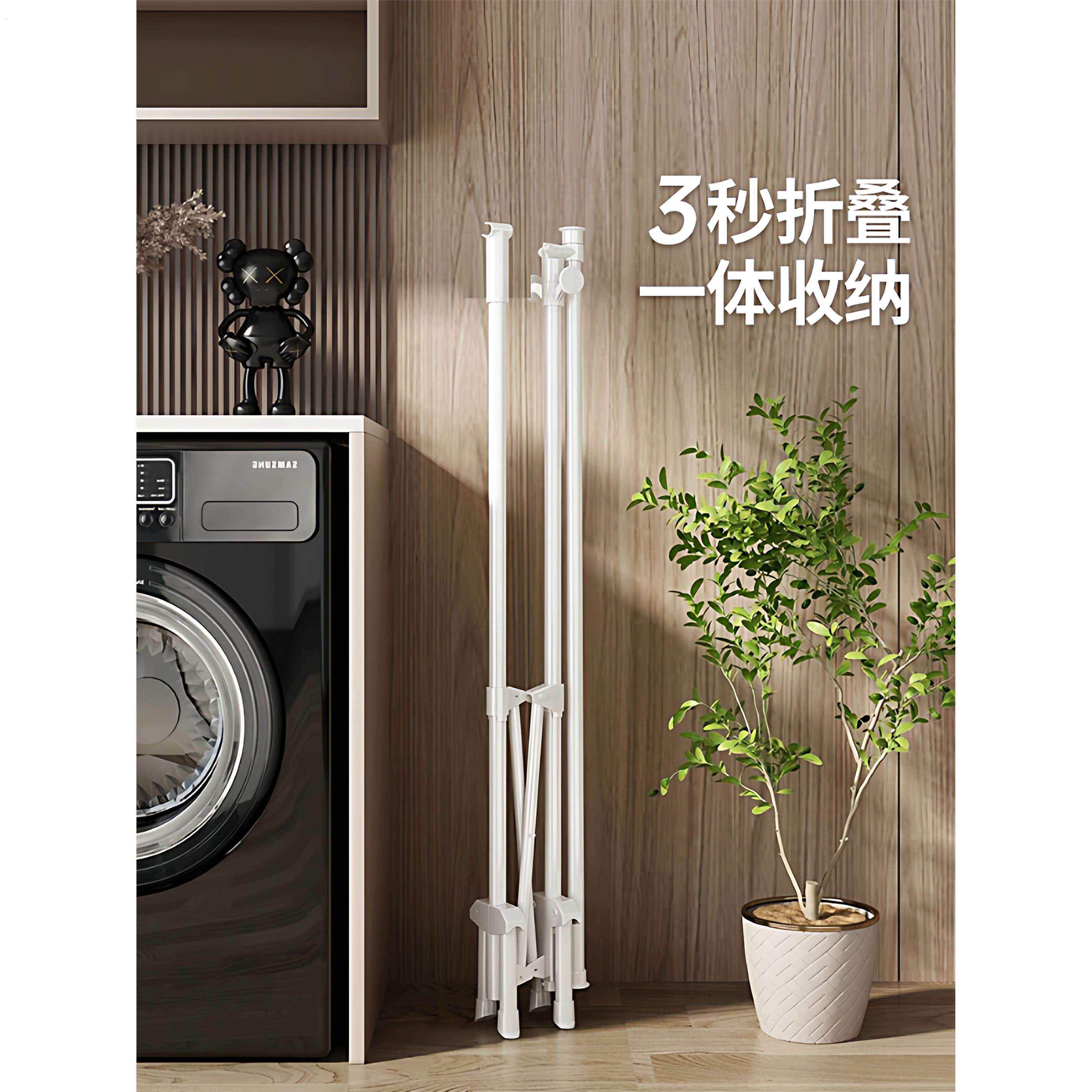 可折叠晾衣架落地室内家用阳台晾衣杆伸缩简易免安装收缩挂晒被子