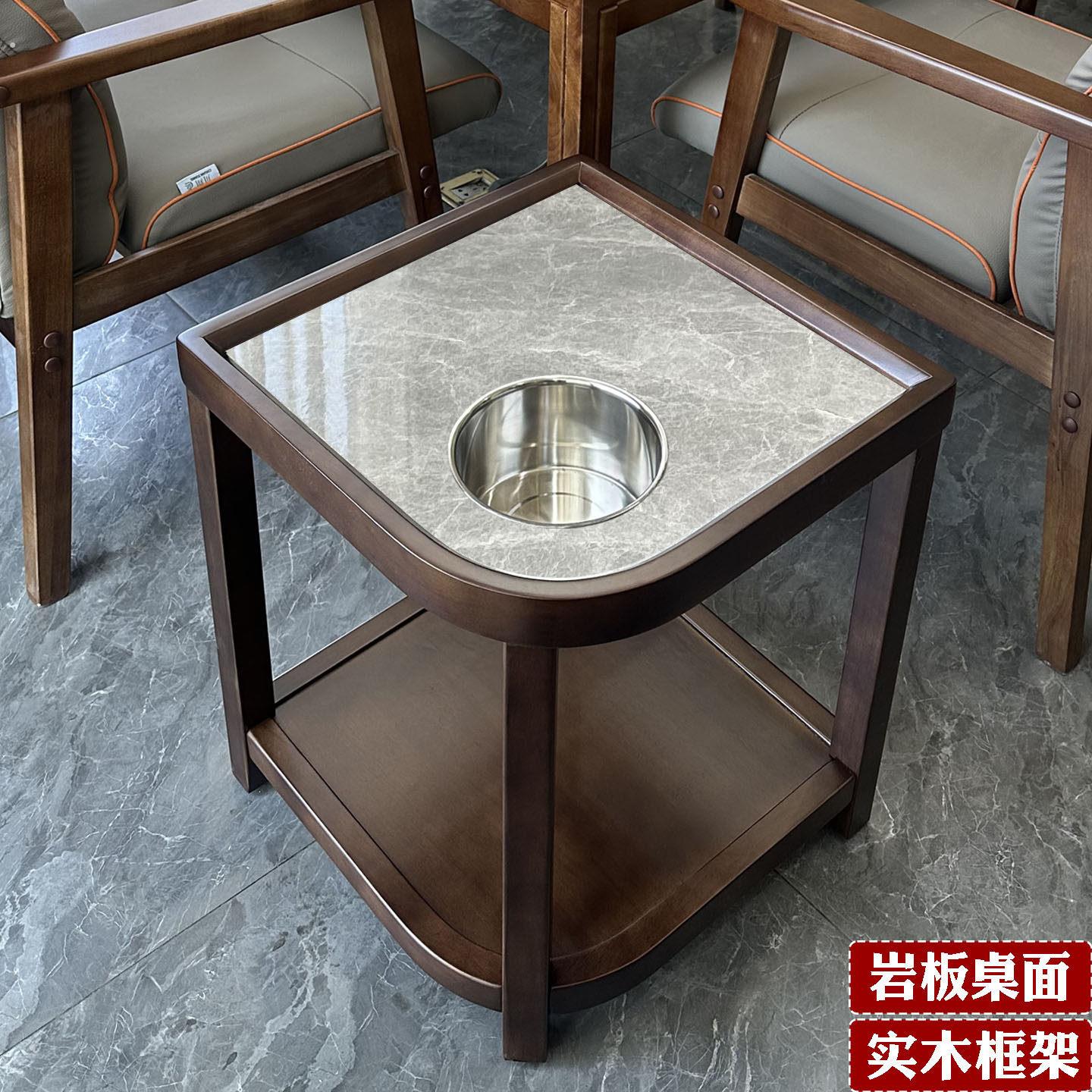 高端麻将茶几扇形酒店实木岩板小置物架棋牌室茶水架茶楼专用防烫