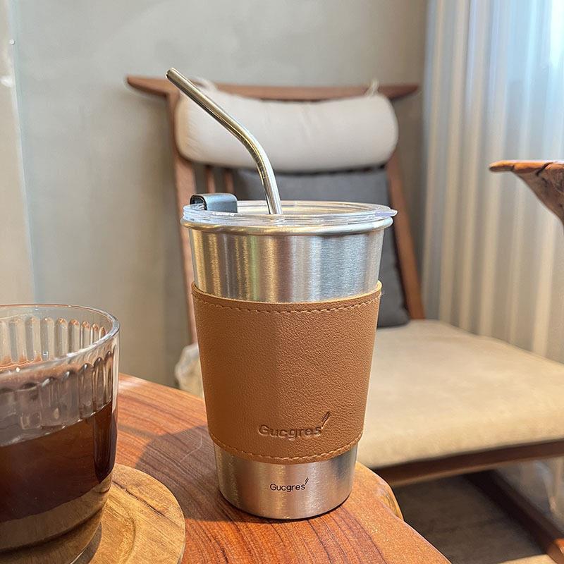 工业风304不锈钢家用啤酒杯防摔茶杯简约网红咖啡随手杯子吸管杯