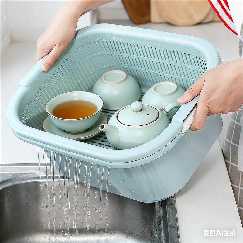 洗茶具专用盆双层两用沥水洗盖碗盆塑料沥水篮子功夫茶清洗盆家用