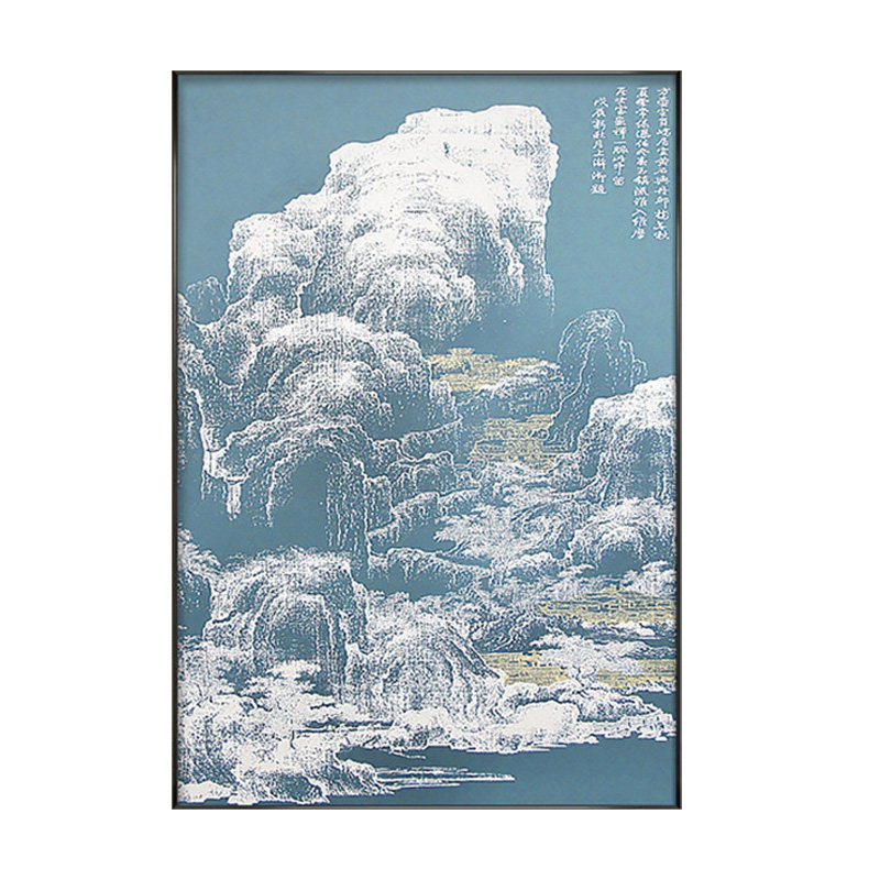新中式入户玄关装饰画肌理金箔挂画书房轻奢立体浮雕建筑风景壁画