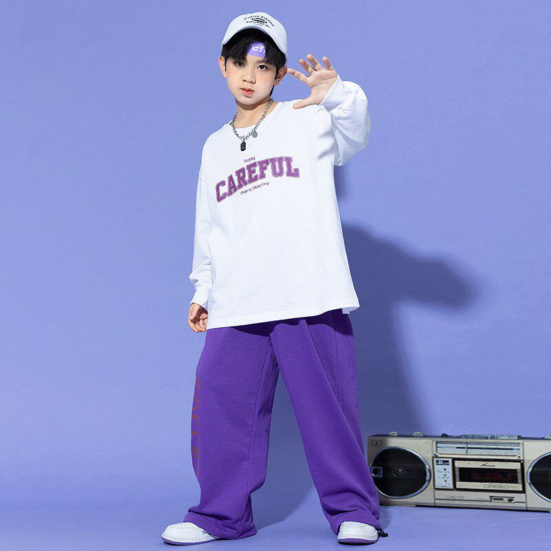 少儿街舞嘻哈宽松套装男孩长袖hiphop休闲卫裤演出服女孩爵士舞服