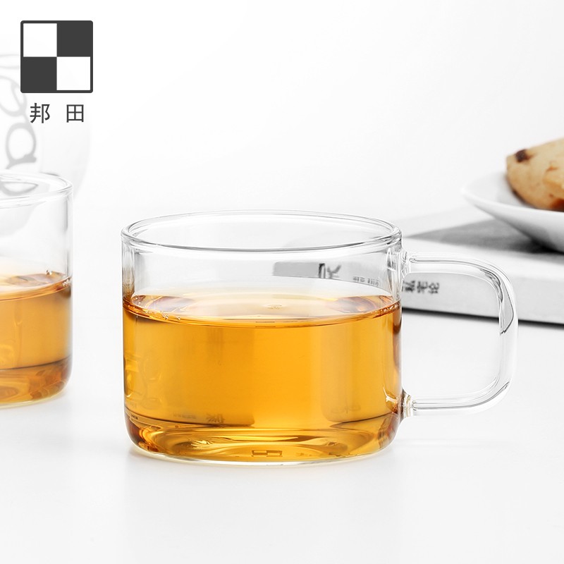邦田玻璃小茶杯功夫茶具套装家用带把耐热加厚透明品茗杯 2只装