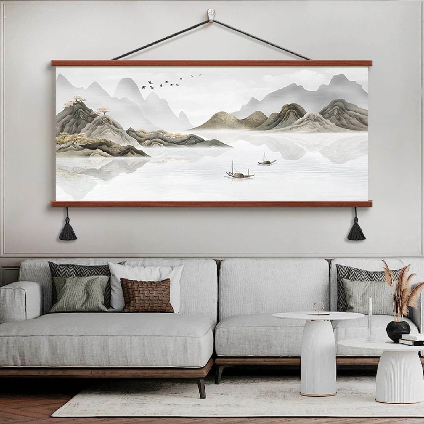 画堂主新中式山水聚财客厅装饰画办公室山水画沙发背景墙字画挂画