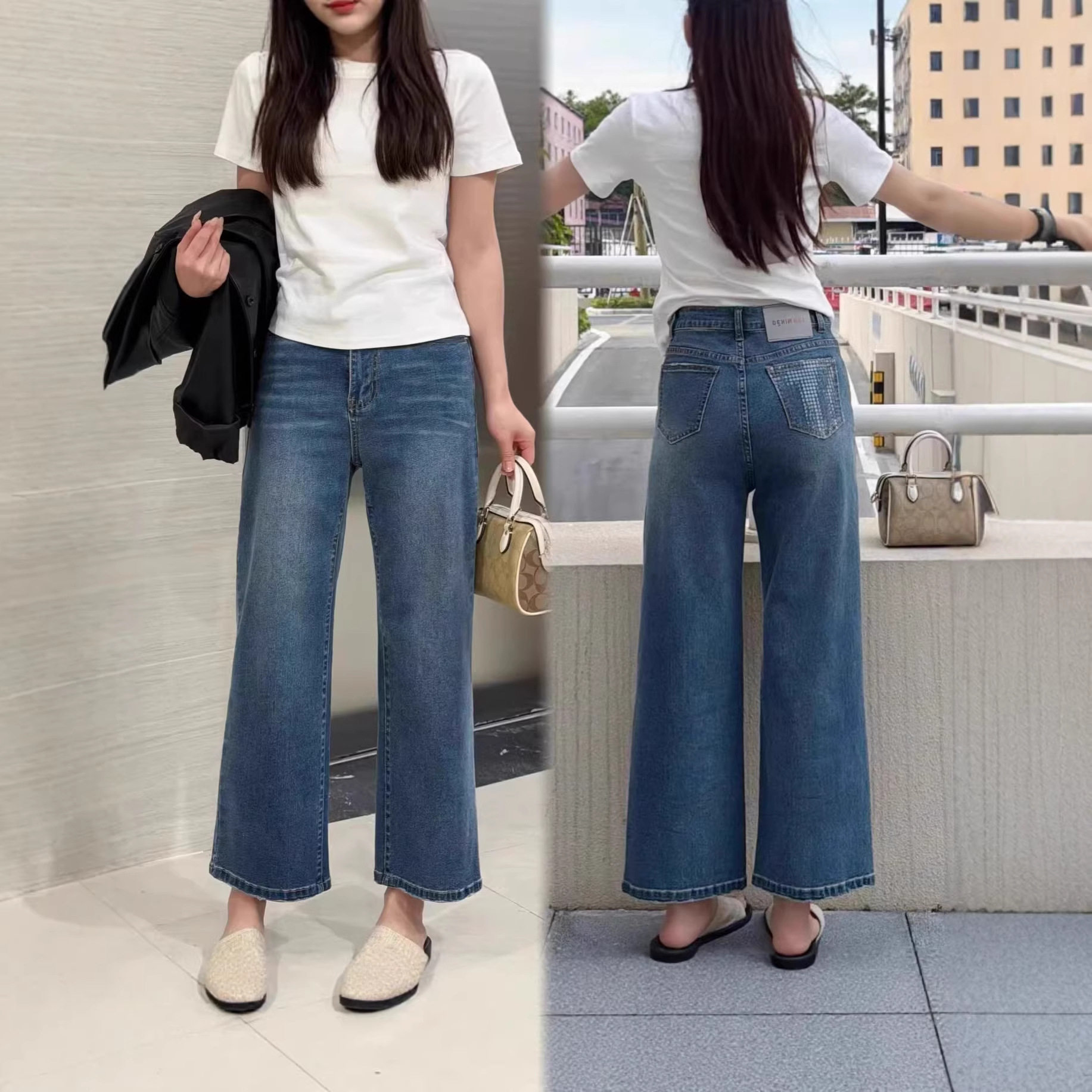 2026年新款复古蓝直筒阔腿裤女梨型身材百搭牛仔裤气质显瘦裤子