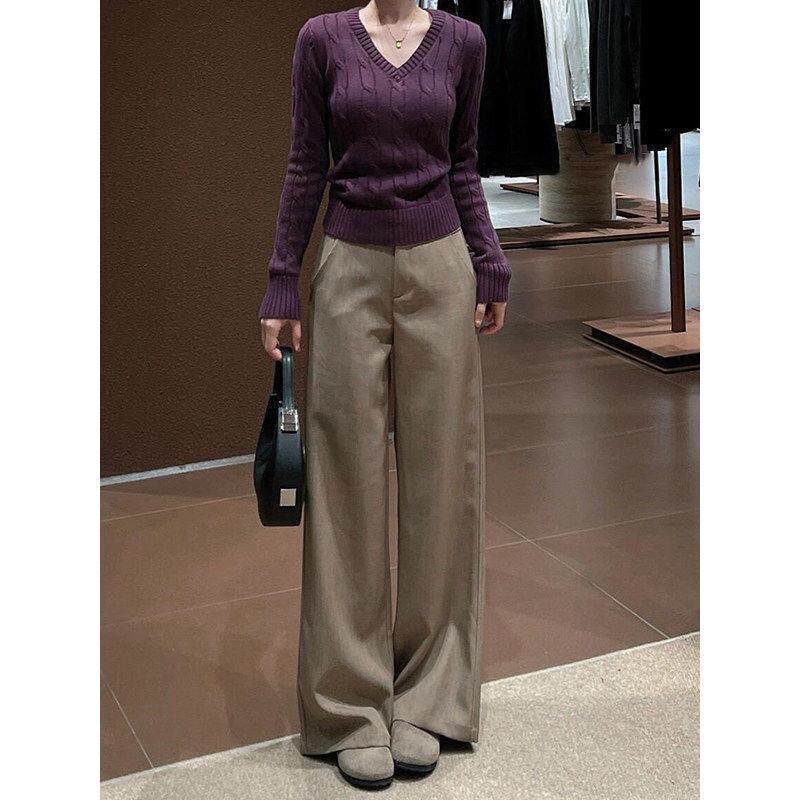 2026年大码卡其复古阔腿西装裤子女款老钱风休闲裤今年流行梧桐裤