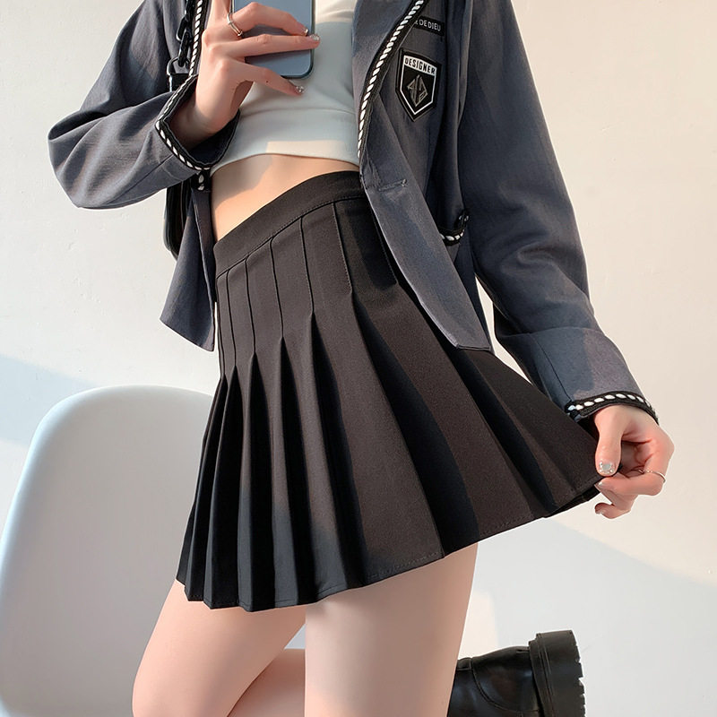 百褶裙女春夏季新款黑白色高腰A字显瘦小个子短裙大码春夏半身裙