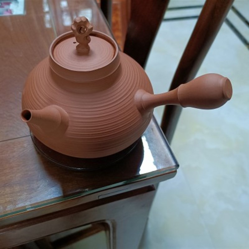 林于凯潮州手拉薄胎红泥砂铫电陶炉炭炉手工煮茶烧水卡盖侧把陶壶