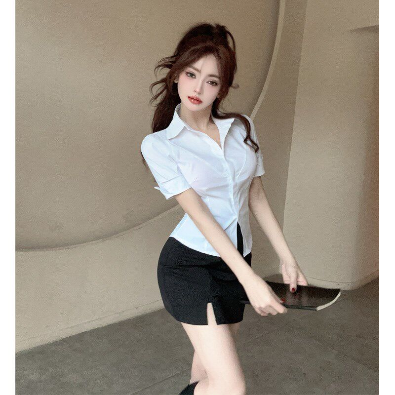 白衬衫女工作服职业套装文秘成熟御姐ol制服性感包臀短裙夏天穿搭