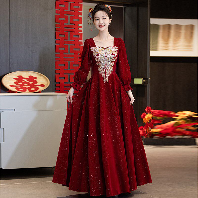 大码敬酒服胖mm修身显瘦2025新款高级感新娘结婚订婚回门礼服裙女