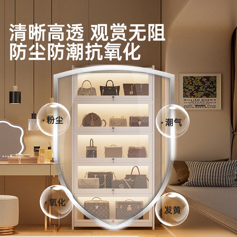 放包包收纳神器展示柜置物架包架家用专门防尘透明带锁带灯收纳柜