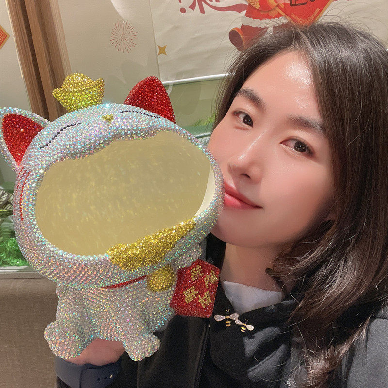 手工贴钻招财猫收纳盒储物箱摆件托盘客厅家居玄关装饰品生日礼物