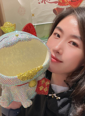 手工贴钻招财猫收纳盒储物箱摆件托盘客厅家居玄关装饰品生日礼物