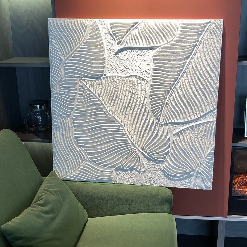纯手绘立体装饰画抽象油画落地画极简挂画白色壁画轻奢肌理树叶画