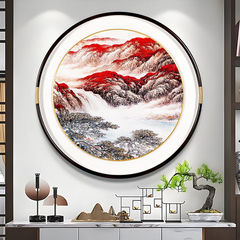 新款铜雕画鸿运当头高档玄关装饰画圆形手工雕刻壁画新中式挂画