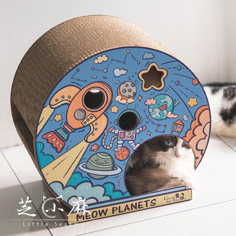 芝小麻 探索宇宙猫抓板磨爪宠物蹭痒器猫咪玩具瓦楞纸耐抓猫爪板