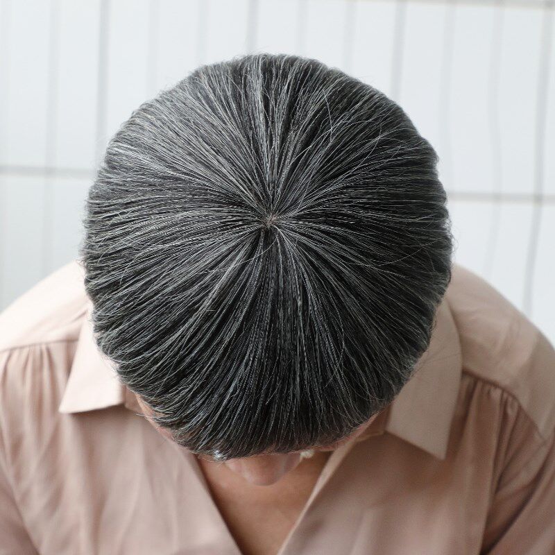 老年人假发女士短发奶奶花白老人白色全头套老太太薄款光头假发套