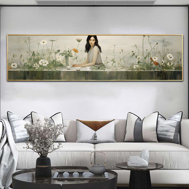 复古风新中式美女栽花图酒店宾馆房间卧室装饰画吧台茶室挂画花卉