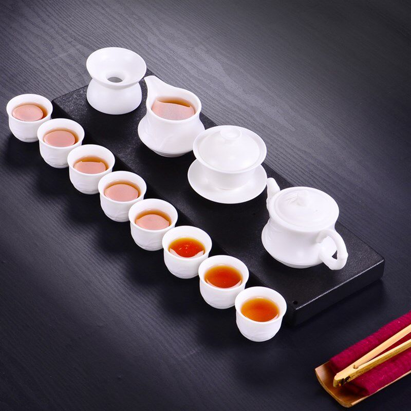 赢匠白瓷功夫茶具套装羊脂玉茶壶盖碗茶杯整套家用简约陶瓷泡茶器