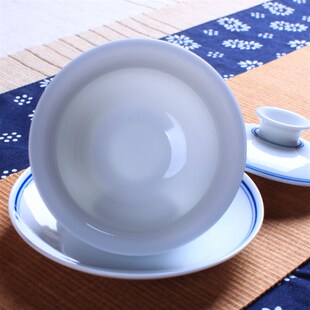 手绘子母线高白瓷 茶碗盖碗茶杯 陶瓷功夫茶具青花瓷泡茶三才碗