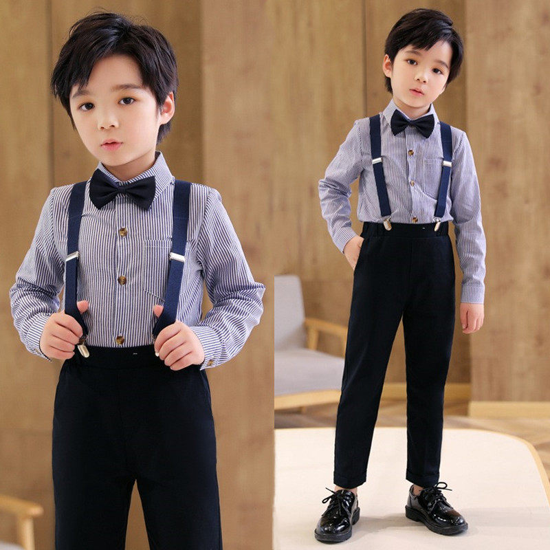 小主持人礼服男童钢琴演奏儿童背带裤演出服西装套装男孩十岁生日