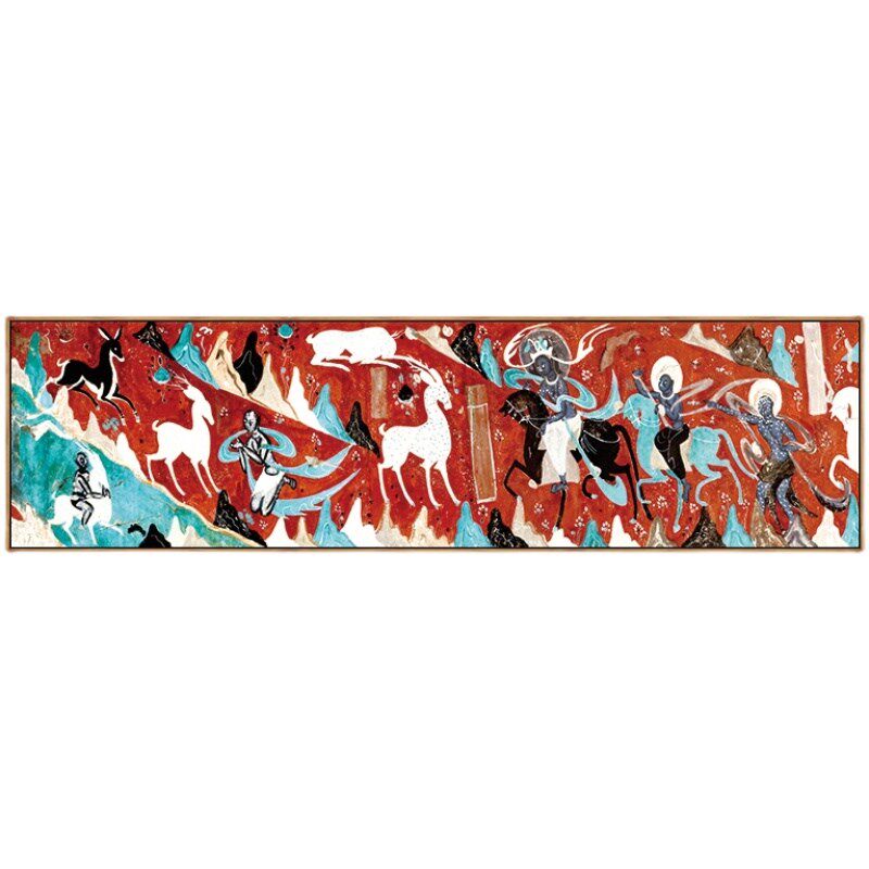 网红新中式卧室床头装饰画九色鹿敦煌壁画客厅背景墙宾馆酒店横幅