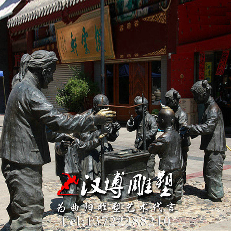 玻璃钢铜雕古代三希堂人物手拿扇子人物公园步行街商业街雕塑小品