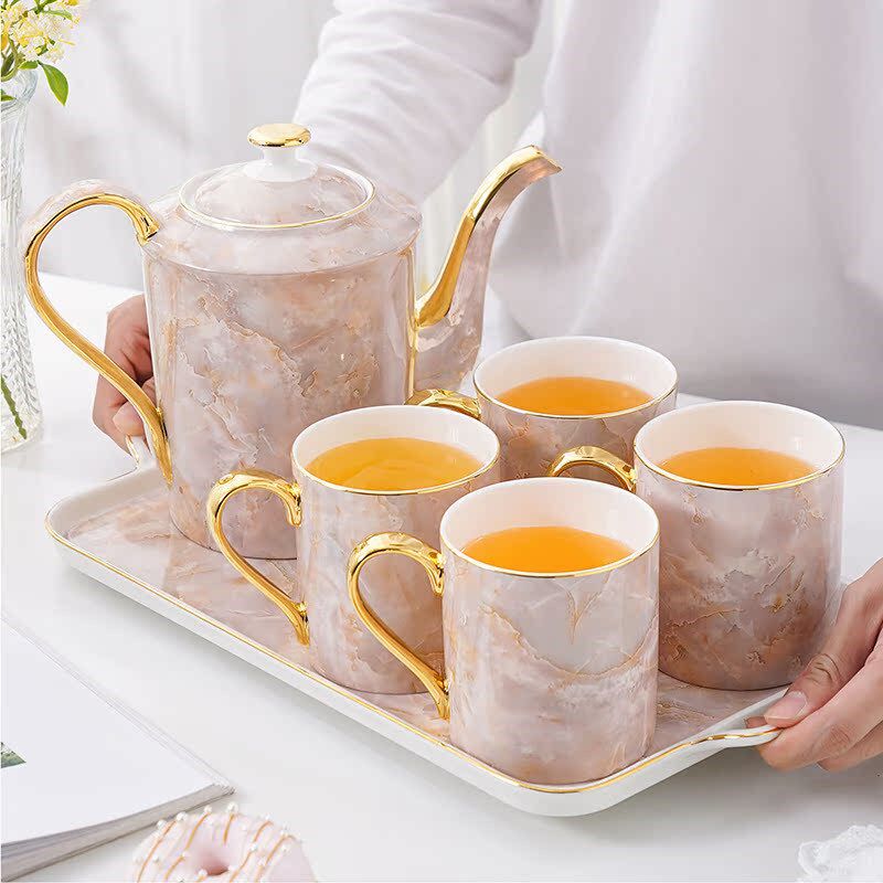 轻奢水具套装骨瓷水杯子茶壶水壶茶杯杯具家用客厅茶具陶瓷凉水壶