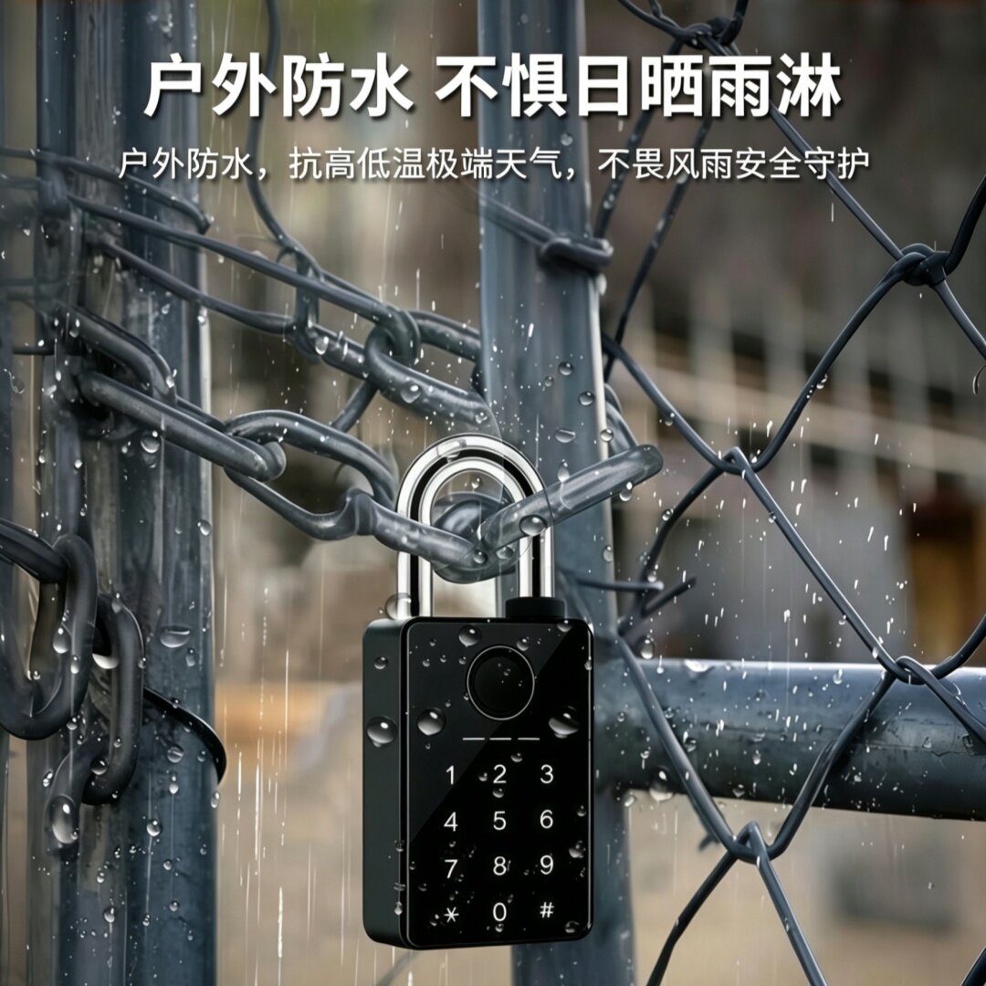 户外防水指纹密码挂锁金属锁具可远程开锁临时密码防冻仓库大门锁