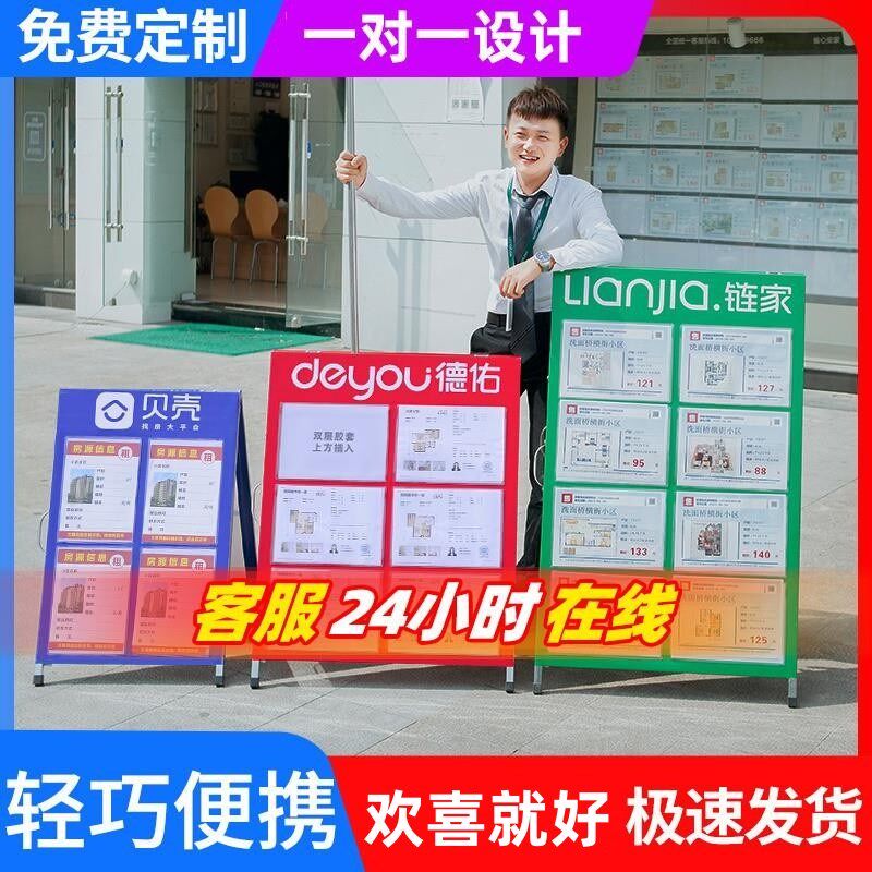 房产信息广告牌双面人字板展架折叠展示牌中介房源展板驻守板
