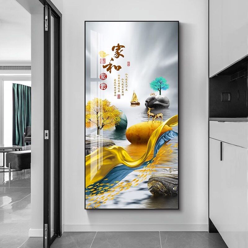 单幅玄关装饰画进门入户正对墙走廊过道尽头挂画入室玄幻壁画竖版