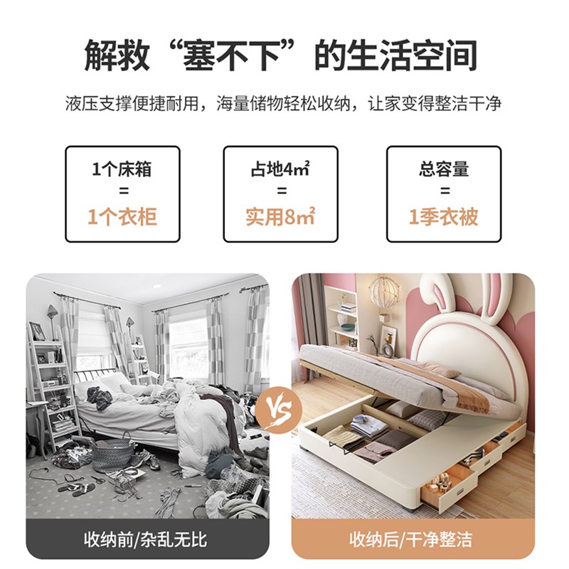 儿童牀女孩公主牀卡通兔子牀网红牀女童牀卧室兔耳朵牀女生单人牀