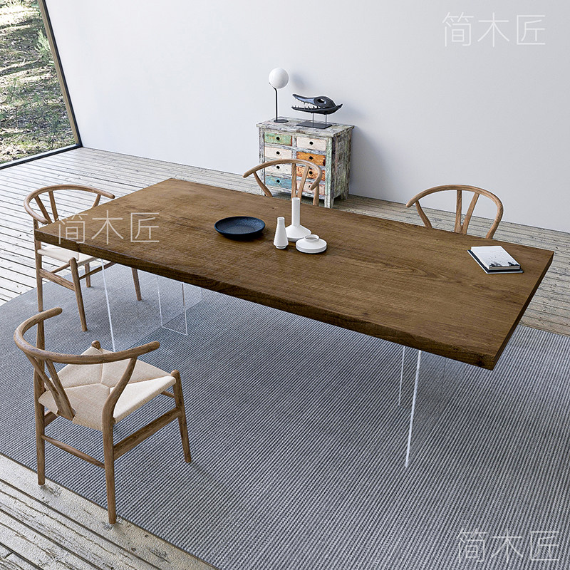 北欧设计师创意实木简约进门书桌亚克力悬浮餐桌家用岛台桌工作台