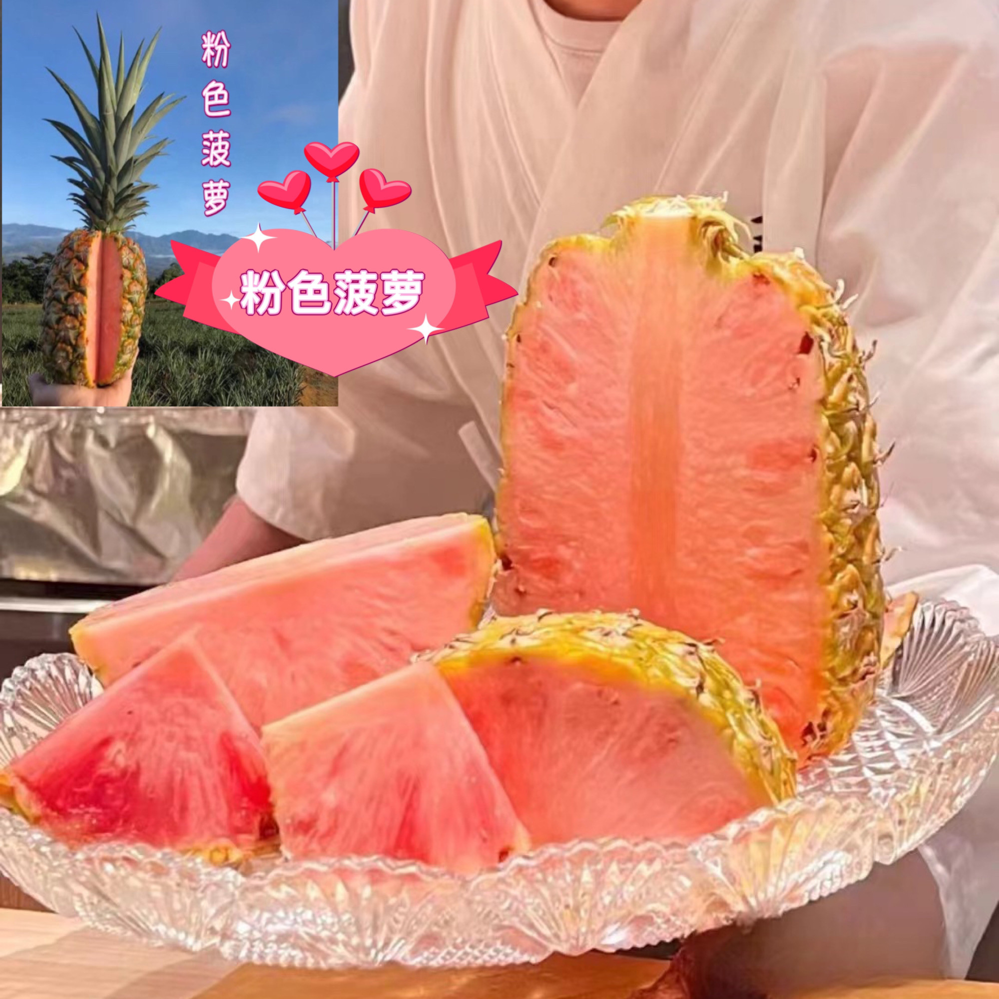 粉色菠萝凤梨粉红色菠萝水果刺客送礼水果网红同款新鲜奇葩水果