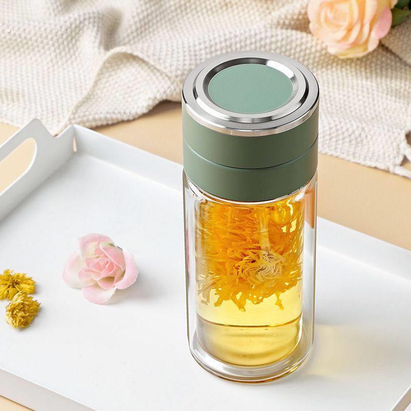 男士网红便携高档茶水分离泡茶杯男女迷你简约防烫双层隔热玻璃杯