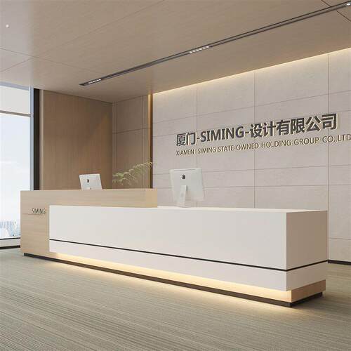 简约现代公司酒店前台物业服务台烤漆律所接待台大厅仿大理石吧台