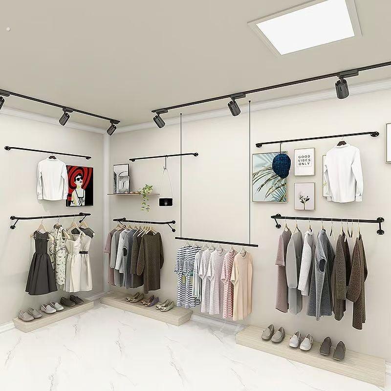 服装展示架壁挂式上墙挂衣架多层挂衣杆墙上固定晾衣架家用侧挂架