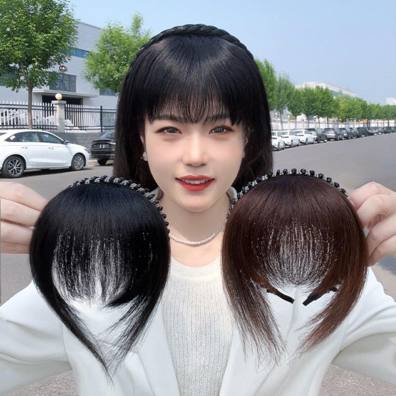 发箍刘海假发女真发前额鬓角遮白发水钻发箍空气齐刘海发际线补发