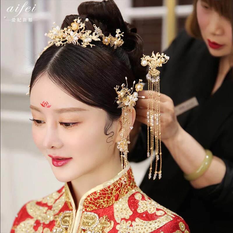 头饰结婚秀禾服汉服古风点缀龙凤挂中式女款2024新款简约新娘唐装