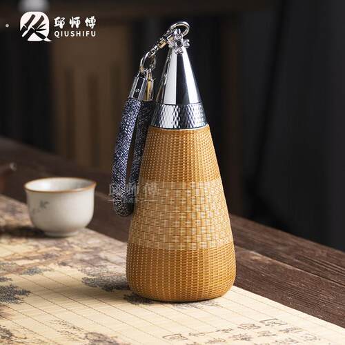 邱师傅竹木竹编保温杯纯钛女神水杯生日礼品复古茶杯旅行便携杯子