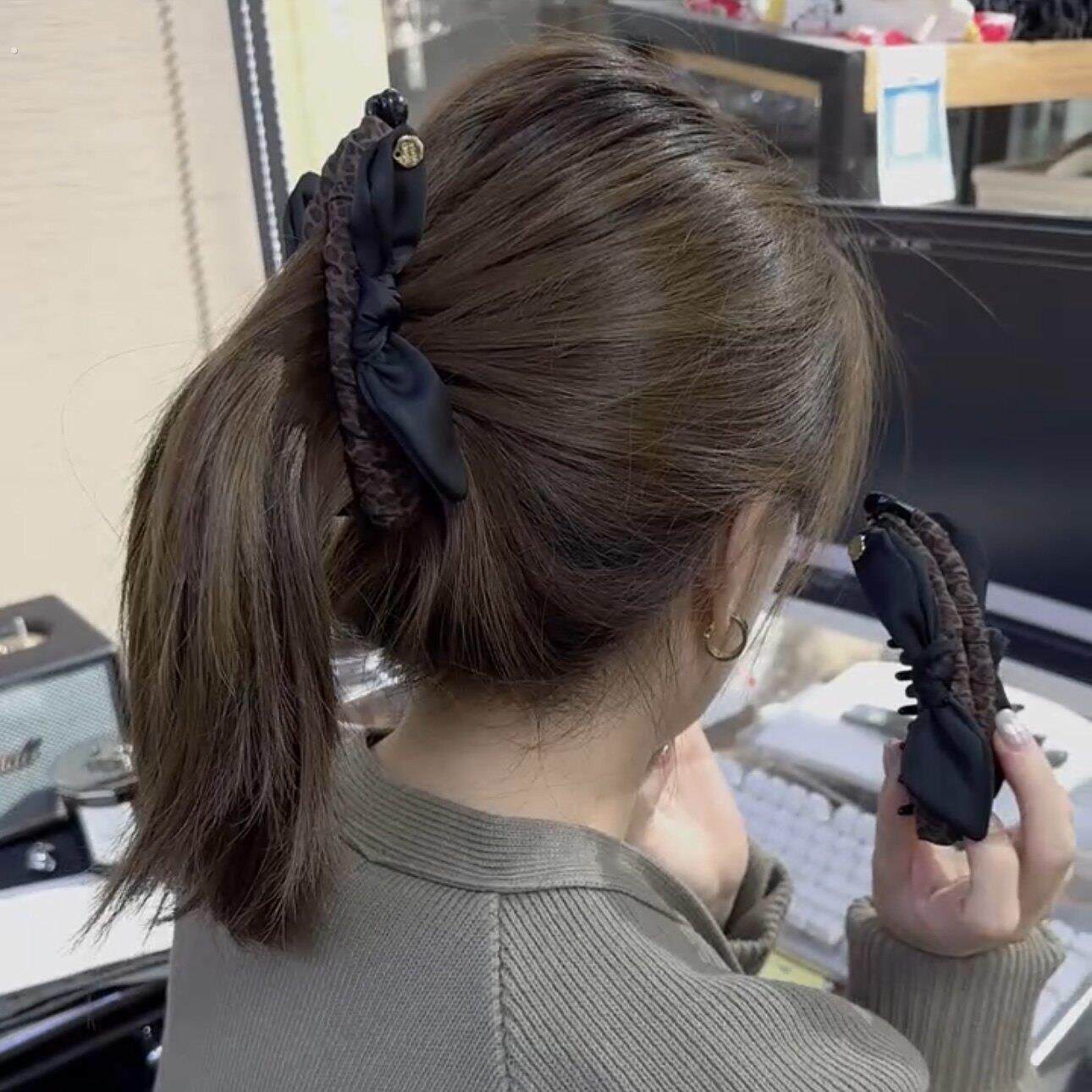 黑色蝴蝶结香蕉夹女后脑勺盘发扭扭夹复古气质青蛙扣2025新款头饰