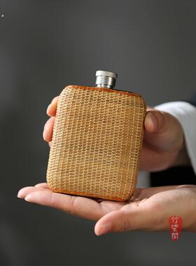 非遗手工竹丝竹编酒壶纯钛便携随身白酒瓶子酒瓶水壶茶壶户外酒具
