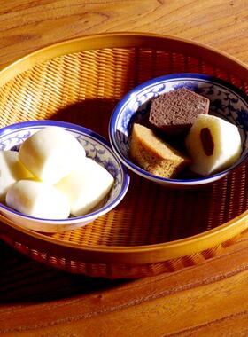 邱师傅竹木圆形竹编馒头筐客厅茶室食物收纳篮天然竹材编织篮子