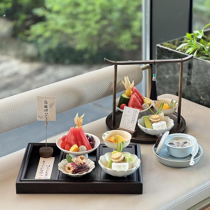 中式点心盘新中式茶台摆歇摆件茶馆咖啡馆下午茶糕干展示架点果盘