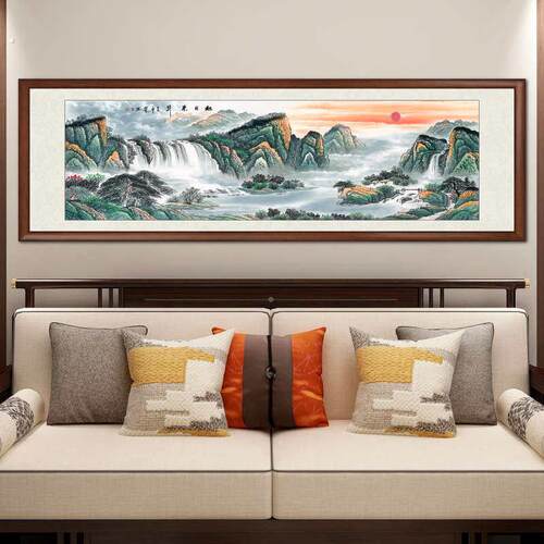 山水画客厅挂画新中式水墨画办公室办公室装饰画背景墙壁画国画
