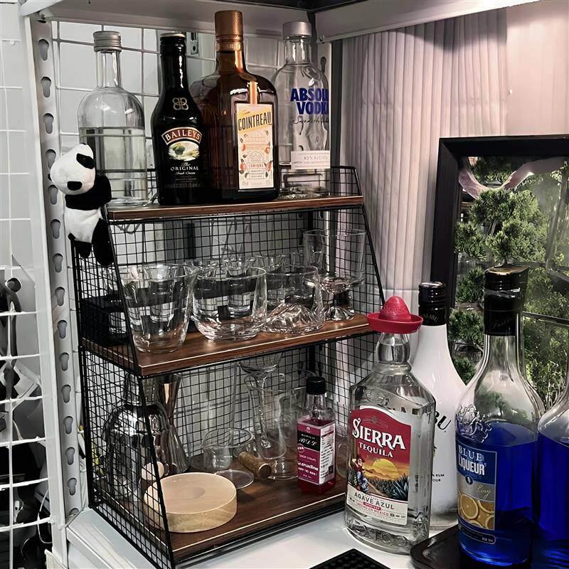 酒架置物架简约铁艺桌面红酒洋酒陈列展示架多层餐厅家用水杯收纳