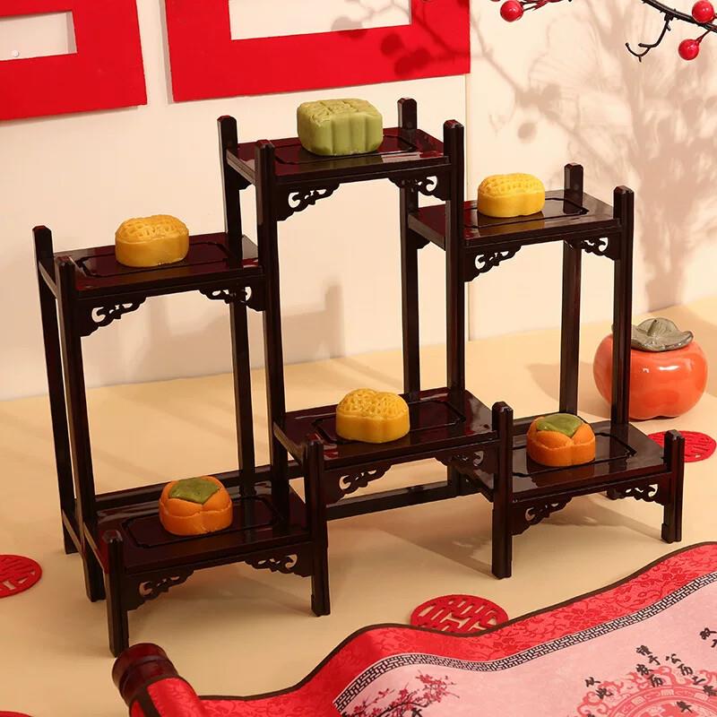 中式甜品台摆件婚庆装饰订婚点心糕点展示架多层婚庆道具木质